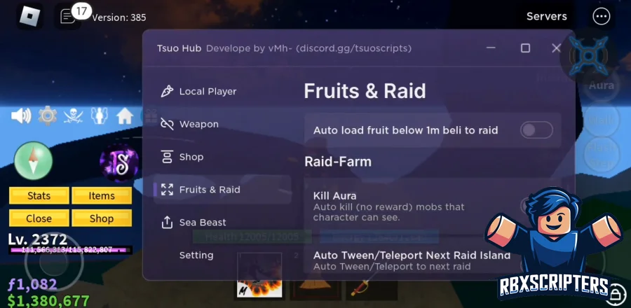 Скрипт Tsuo Hub на Blox Fruits - Auto Farm, Raid