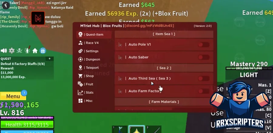 Чит MTriet Hub на Blox Fruits - Auto Farm