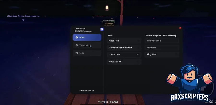 Чит Goombahub на Fisch Roblox - Auto Fish, Auto Sell All, TP